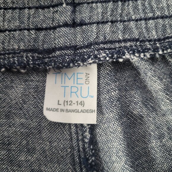 TIME & Tru Women's LG 12-14 Linen Blend Pull On Pants Navy Blue Pockets - Picture 6 of 8